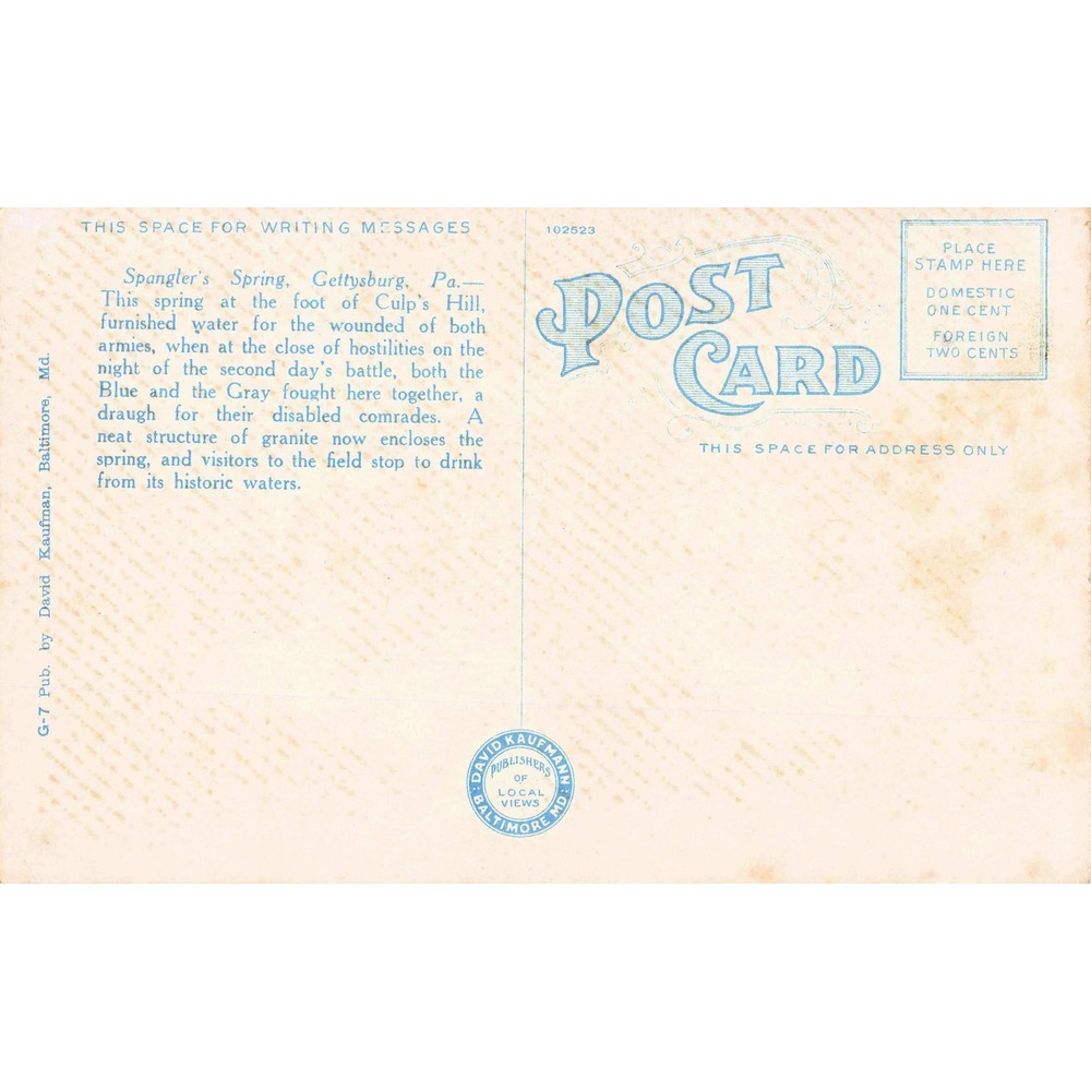 Gettysburg Pennsylvania PA Spanglers Spring Civil War White Border Postcard - Picture 2 of 2